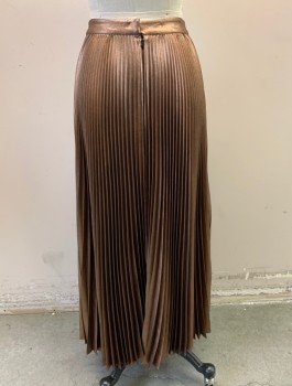A.L.C., Bronze Metallic, Polyester, Solid Waistband, Pleated, A-Line, Zip Back