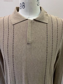 HAVANERA CO., Beige, Brown, Cotton, Stripes, L/S, Collar Attached, Zip Front,