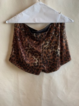 Womens, Shorts, SANS SOUCI, Brown, Beige, Black, Polyester, Animal Print, W:30, S, Leopard Pattern, All Over Sequins, Zip Front, Wide Waistband