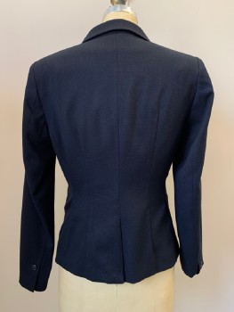 H&M, Navy Blue, Black, Polyester, Viscose, 2 Color Weave, L/S, Single Breasted, Notched Lapel, Top Pockets