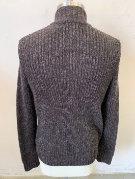 BANANA REPUBLIC, Chocolate Brown, Blue-Gray, Wool, 2 Color Weave, L/S, Zip Front, Two Way Zipper, Heavy Knit