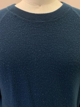 CLUB MONACO, Teal Blue, Wool, Solid, L/S, Crew Neck, Pullover, Stain On Shoulder