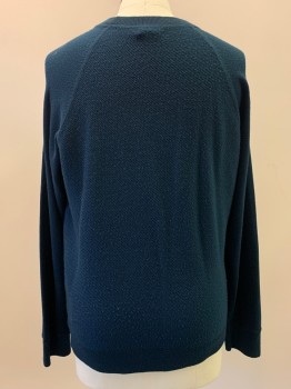 CLUB MONACO, Teal Blue, Wool, Solid, L/S, Crew Neck, Pullover, Stain On Shoulder