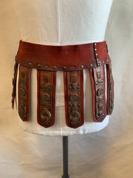 MTO, Red Burgundy, Brown, Leather, Studded, Silver Metal Details, Silver Buckle