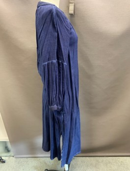 SATURDAY SUNDAY, Indigo Blue, Viscose, Solid, Henley Button Front, with Side Slits & Elastic Cuffs.