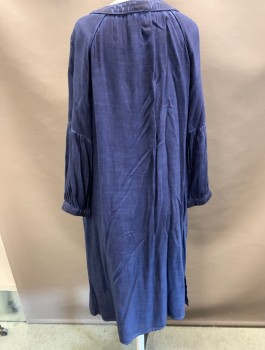 SATURDAY SUNDAY, Indigo Blue, Viscose, Solid, Henley Button Front, with Side Slits & Elastic Cuffs.