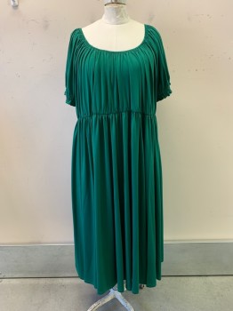 ELOQUII, Emerald Green, Polyester, Solid, Boat Neck, Elastic Waistband And Cuffs,