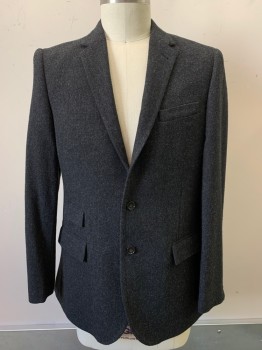 J CREW, Charcoal Gray, Wool, Heathered, Single Breasted, 2 Buttons, Notched Lapel, 4 Pockets, 2 Back Vents, Gabardine,
