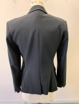 THEORY, Black, Polyester, Wool, Peaked Lapel, Single Breasted, Button Front, 2 Buttons, 3 Pockets