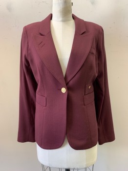 Smythe, Plum Purple, Wool, Solid, L/S, Peaked Lapel, Single Button, 4 Pockets, Buttons On Cuff