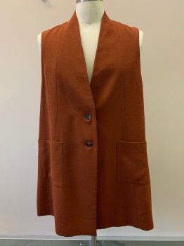 MTO, Rust Orange, Polyester, Wool, Solid, 2 Buttons, Single Breasted, V Neck, Top Pockets