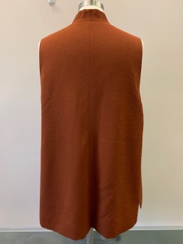 MTO, Rust Orange, Polyester, Wool, Solid, 2 Buttons, Single Breasted, V Neck, Top Pockets