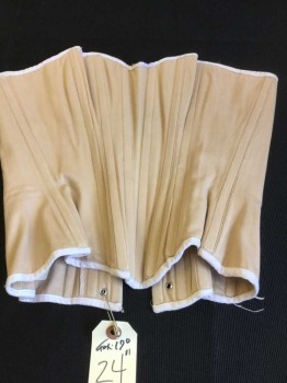Womens, Corset 1890s-1910s, N/L, Beige, Cotton, Solid, W 24, W/very Light Pink Trim and Lacing Back