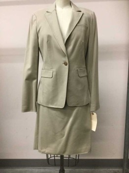 BANANA REPUBLIC, Taupe, Cotton, Solid, Single Breasted, 1 Button, Peaked Lapel, 2 Pockets, Top Stitching,