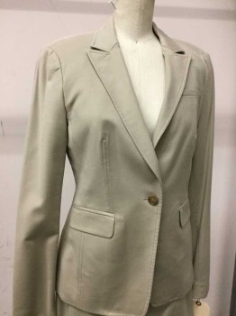 BANANA REPUBLIC, Taupe, Cotton, Solid, Single Breasted, 1 Button, Peaked Lapel, 2 Pockets, Top Stitching,