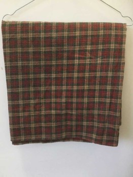 Womens, Shawl 1890s-1910s, Beige, Red, Green, Navy Blue, Cotton, Plaid, Flannel, Rectangle with Finished Edges, **Pilled Slightly Throughout,