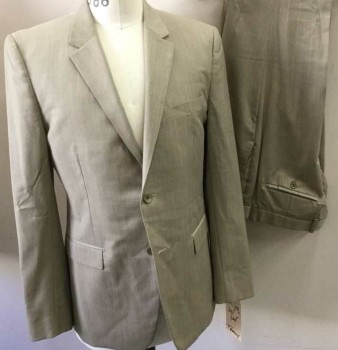 THEORY, Khaki Brown, Wool, Solid, Single Breasted, 2 Buttons,  Narrow Notched Lapel,
