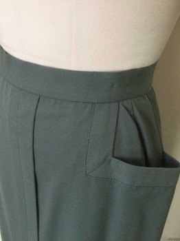 Womens, Skirt, ERIC WINTERLING, Gray, Cotton, Wool, Solid, W:29, Gabardine, 1.25" Wide Self Waistband, 1 Vertical Pleat From Center Front Waist to Hem, 2 90 Degree Angle Pockets at Hips, Gray Top Stitching, Straight Fit, Hem Mid-calf,  Center Back Zipper, Made To Order Reproduction **Has a Few Small Moth Holes