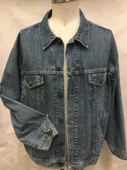 LEVI'S, Blue, Cotton, Heathered, Heather Blue Denim, Collar Attached, Brass Button Front, Long Sleeves,