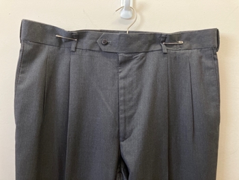 STAFFORD, Charcoal Gray, Wool, Heathered, Double Pleated Front, Zip Fly, Cuffed, 4 Pockets, Belt Loops