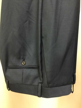 MICHAEL KORS, Slate Blue, Polyester, Rayon, Solid, Flat Front, Button Tab,