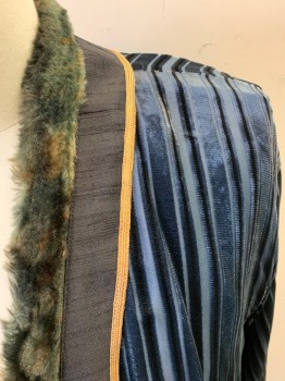 MTO, Navy Blue, Gold, Black, Green, Brown, Synthetic, Stripes, Made To Order, Navy Burnout Velvet Stripes,  Black Silk & Gold Trim, Brown& Green Faux Fux Trim, Sci-fi