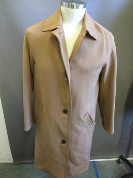 BABATON, Camel Brown, Polyester, Spandex, Solid, Button Front, Collar Attached, Pockets ,