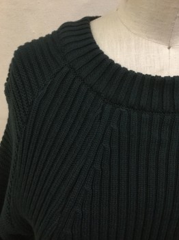 TOPSHOP, Dk Green, Cotton, Solid, Dark Forrest Green Ribbed, Vertical/diagonal/horizontal Ribbed Pattern, Round Neck with Goldenrod Inside,  Cropped, Long Sleeves,