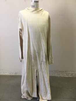 Unisex, Sci-Fi/Fantasy Robe, MTO, Cream, Silk, Solid, 30", Waist, Mock Neck with Long Pointy Hood, Long Sleeves, Front and Back Slits, Dirty