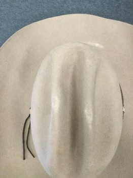 MHT WESTERNS, Tan Brown, Fur, Solid, Fur Felt, Brown Hat Band with Dark Brown Braided Detail and Silver Medallions (Pressed and Discolored Areas on Top Crown and Brim)