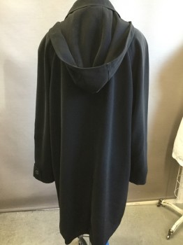 GALLERY, Black, Polyester, Solid, Collar Attached, Button Front, Detacheable Hood,