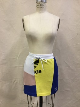 ADIDAS, White, Yellow, Blue, Beige, Black, Poly/Cotton, Solid, Jersey Knit, Novelty Panelled Patchwork. ADIDAS in Black Flock, Elasticated and Drawstring Waist