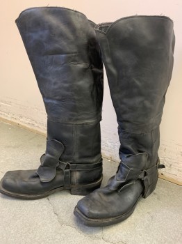 Mens, Historical Fiction Boots , N/L, Black, Leather, Solid, 15, Knee Hi, Pull On, Belted Detail at Ankle,