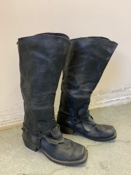 Mens, Historical Fiction Boots , N/L, Black, Leather, Solid, 15, Knee Hi, Pull On, Belted Detail at Ankle,