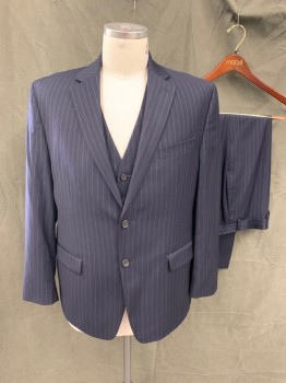 LAUREN RALPH LAUREN, Navy Blue, Blue, Wool, Stripes - Pin, Single Breasted, Collar Attached, Notched Lapel, Pocket, 2 Buttons