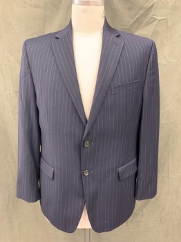 LAUREN RALPH LAUREN, Navy Blue, Blue, Wool, Stripes - Pin, Single Breasted, Collar Attached, Notched Lapel, Pocket, 2 Buttons