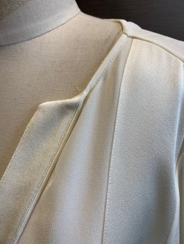 BELSTAFF, Cream, Viscose, Acetate, Solid, Charmeuse, L/S, V-Neck, Placket and Shoulders Have Satin-y Side of Fabric Showing, Pullover