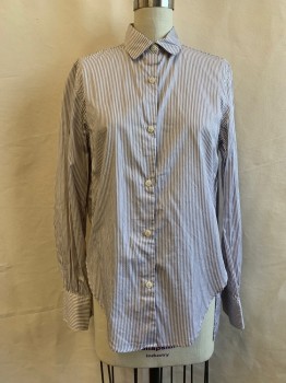 ISABEL MARANT, White, Gray, Cotton, Stripes, Collar Attached, Button Front, Long Sleeves, 1 Button Cuffs