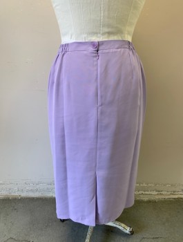 NIGHT STUDIO, Lavender Purple, Polyester, Solid, Pencil Skirt, 1" Wide Self Waistband, Elastic Waist at Sides, Knee Length, Invisible Zipper in Back