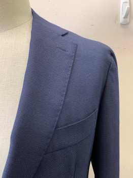 SUIT SUPPLY, Navy Blue, Wool, Solid, Single Breasted, 2 Buttons,  Notched Lapel, 3 Pockets, 4 Buttons Cuffs, 2 Back Vents