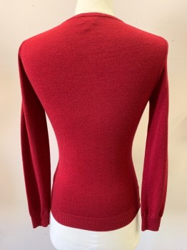 J CREW, Wine Red, Wool, Solid, Long Sleeves, V-neck, Fitted/Slim Fit,