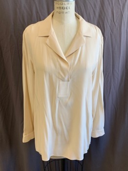 LAFAYETTE, Cream, Silk, Solid, Notched Collar, V Neck, L/S, Silver Buttons