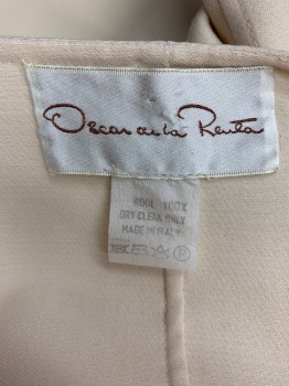 OSCAR DE LA RENTA, Cream, Wool, Solid, L/S, V-neck, No Lapel, Single Breasted, 2 Buttons, 2 Vertical Pockets, Shoulder Pads