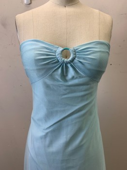 Womens, Cocktail Dress, Lorraine, Baby Blue, Nylon, Solid, B32, Strapless, Pleated Ring on Breast, Back Zipper,