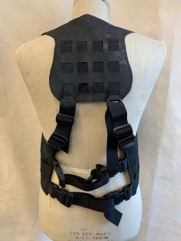 Mens, Harness, MTO, Black, Nylon, Rubber, Solid, OS, Rubberized Gortex with Square Pattern Cut Outs, Lots of Chunky Straps and Plastic Buckles