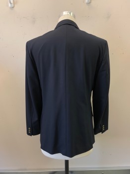 J. CREW, Navy Blue, Wool, Viscose, Solid, Single Breasted, 2 Buttons, Notched Lapel, 3 Pockets,