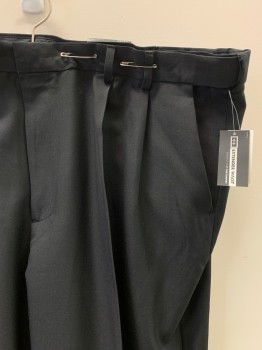 VAN HEUSEN, Black, Polyester, Solid, Pleated Front, Zip Fly, Belt Loops, 4 Pockets, Cuffed