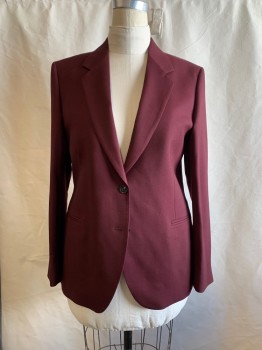 PAUL SMITH, Red Burgundy, Wool, Solid, Single Breasted, Notched Lapel, 2 Bttns, 4 Functioning Buttons On Cuffs, 2 Welt Pckt,