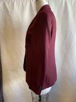 PAUL SMITH, Red Burgundy, Wool, Solid, Single Breasted, Notched Lapel, 2 Bttns, 4 Functioning Buttons On Cuffs, 2 Welt Pckt,