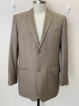 PERRY ELLIS, Lt Brown, Polyester, Rayon, Stripes - Pin, Single Breasted, Collar Attached, Notched Lapel, 2 Buttons,  3 Pockets